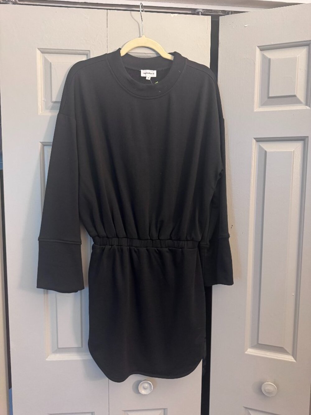 Superdown Black Sweatshirt Cinched Waist Mini Dress